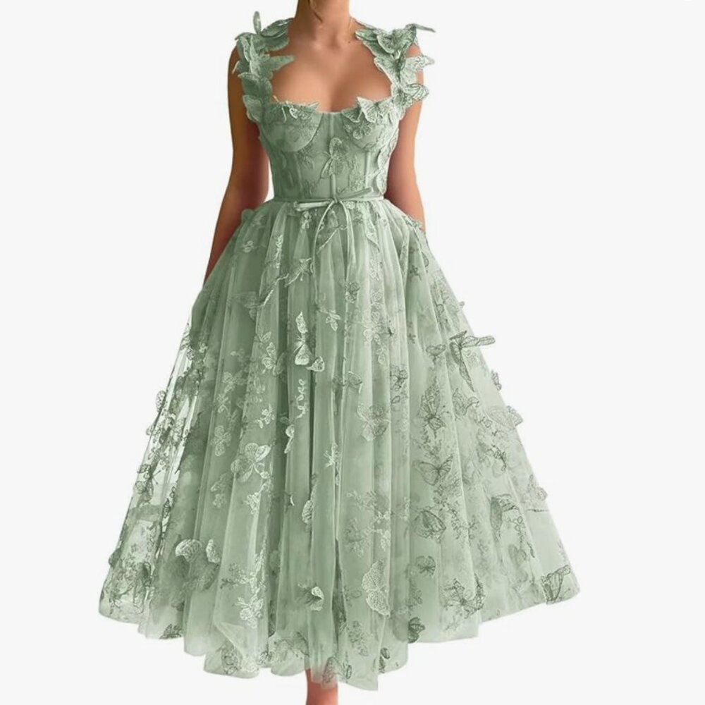 Butterfly Tulle Dress (Ren Faire, Party), Size 2, Sage Green